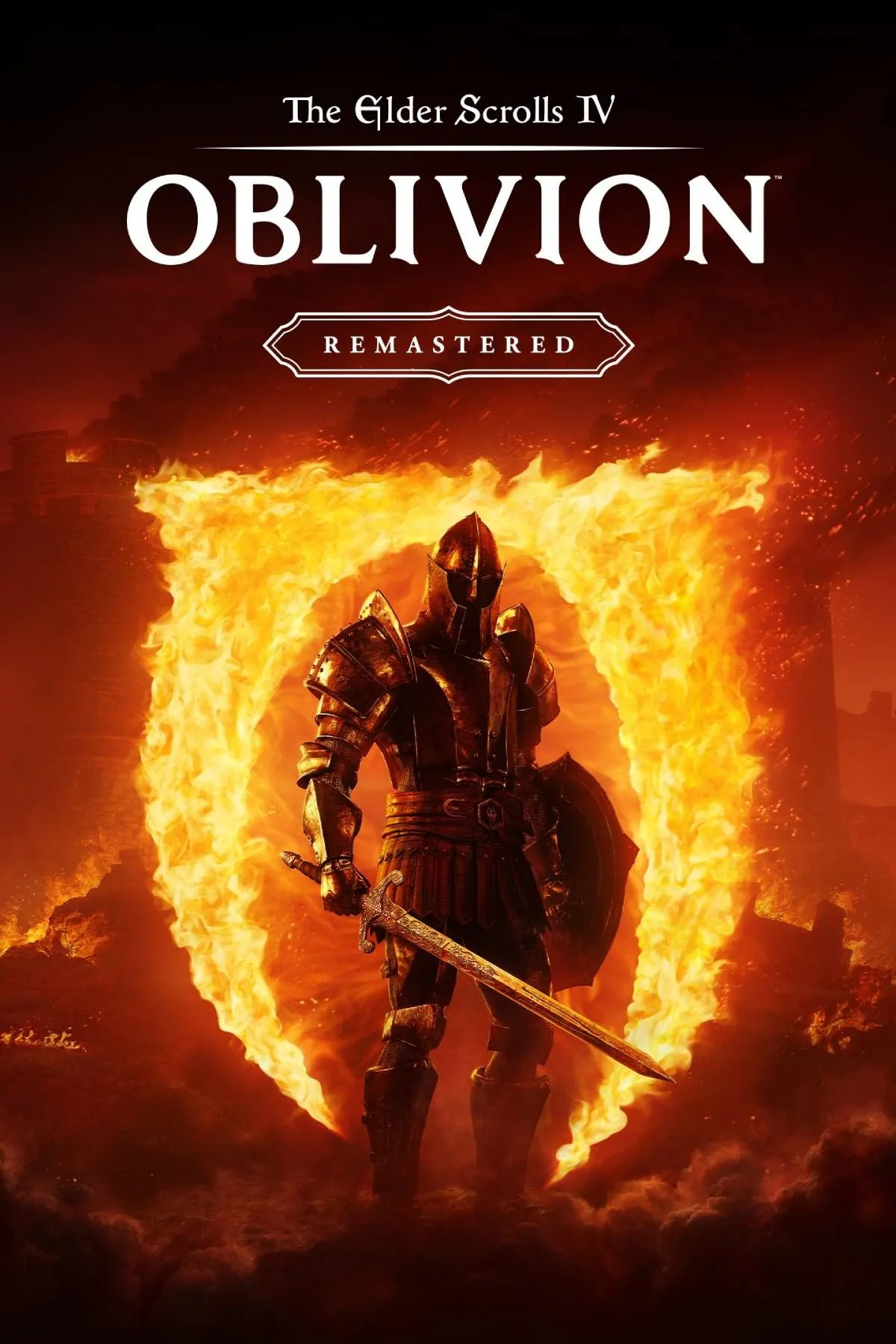 Ảnh bìa chính thức của The Elder Scrolls IV: Oblivion Remastered với hình ảnh nhân vật anh hùng và cảnh quan Tamriel được nâng cấp.