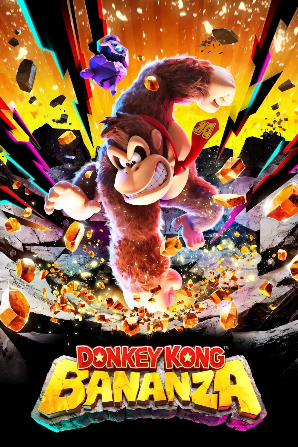 Ảnh bìa game Donkey Kong Bananza, thể hiện nhân vật Donkey Kong trong bối cảnh platformer 3D đầy màu sắc