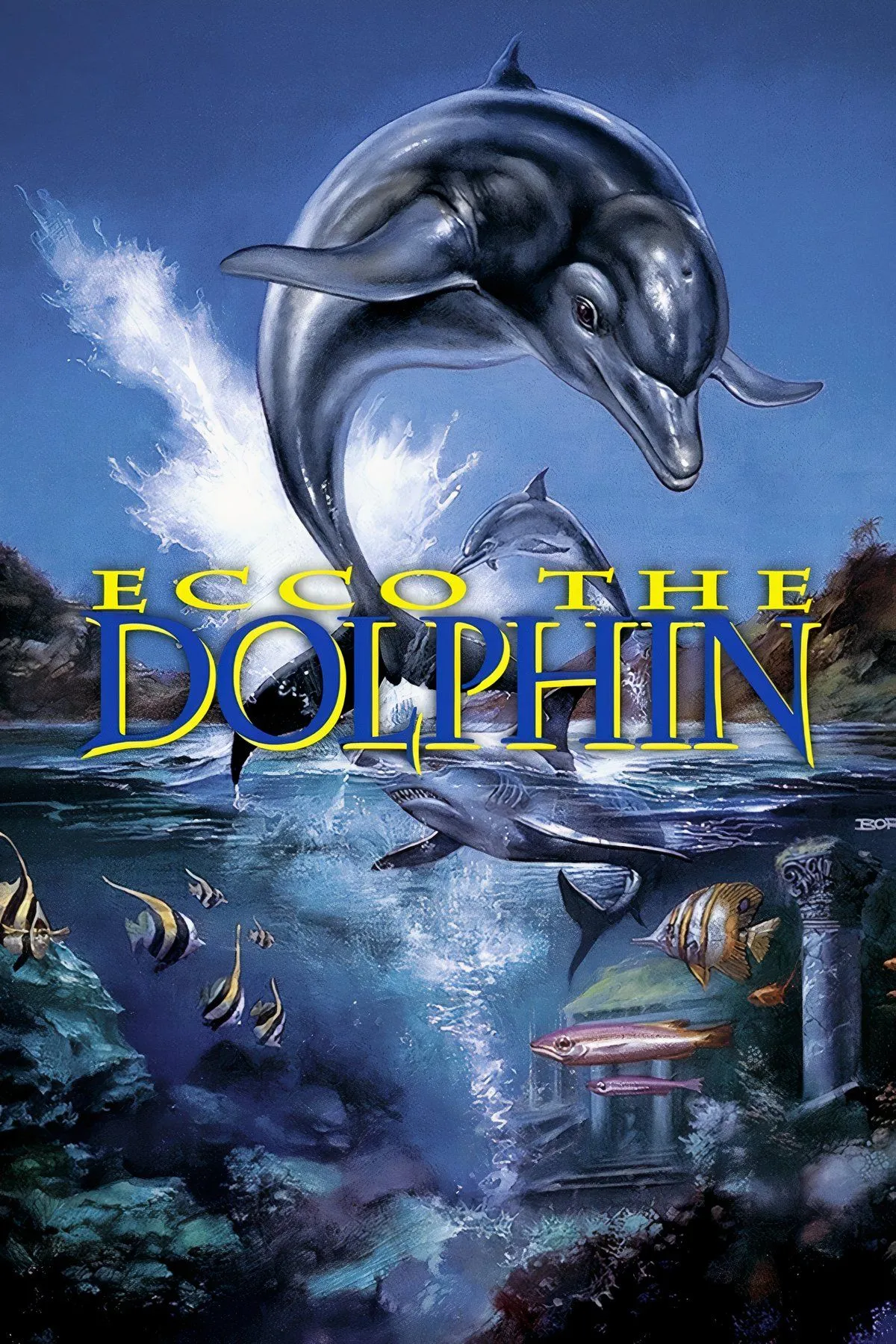 Ảnh bìa game Ecco the Dolphin gốc năm 1992 trên Sega Genesis, biểu tượng của dòng game cá heo kinh điển.