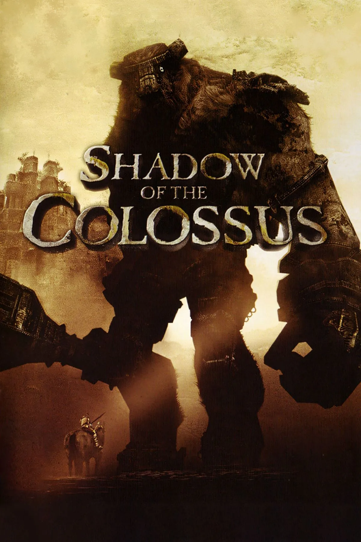 Ảnh bìa game Shadow of the Colossus với Wander và một Colossus khổng lồ, biểu tượng của game phiêu lưu hành động trên PlayStation xứng đáng được tối ưu đồ họa cho PC