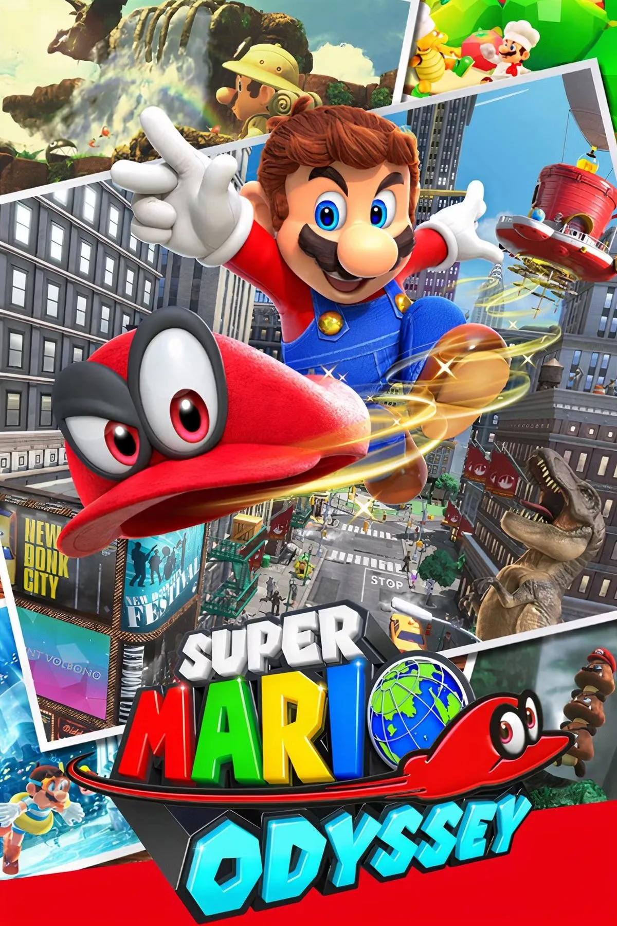 Ảnh bìa Super Mario Odyssey với Mario và Cappy, biểu tượng của lối chơi platformer 3D sáng tạo.