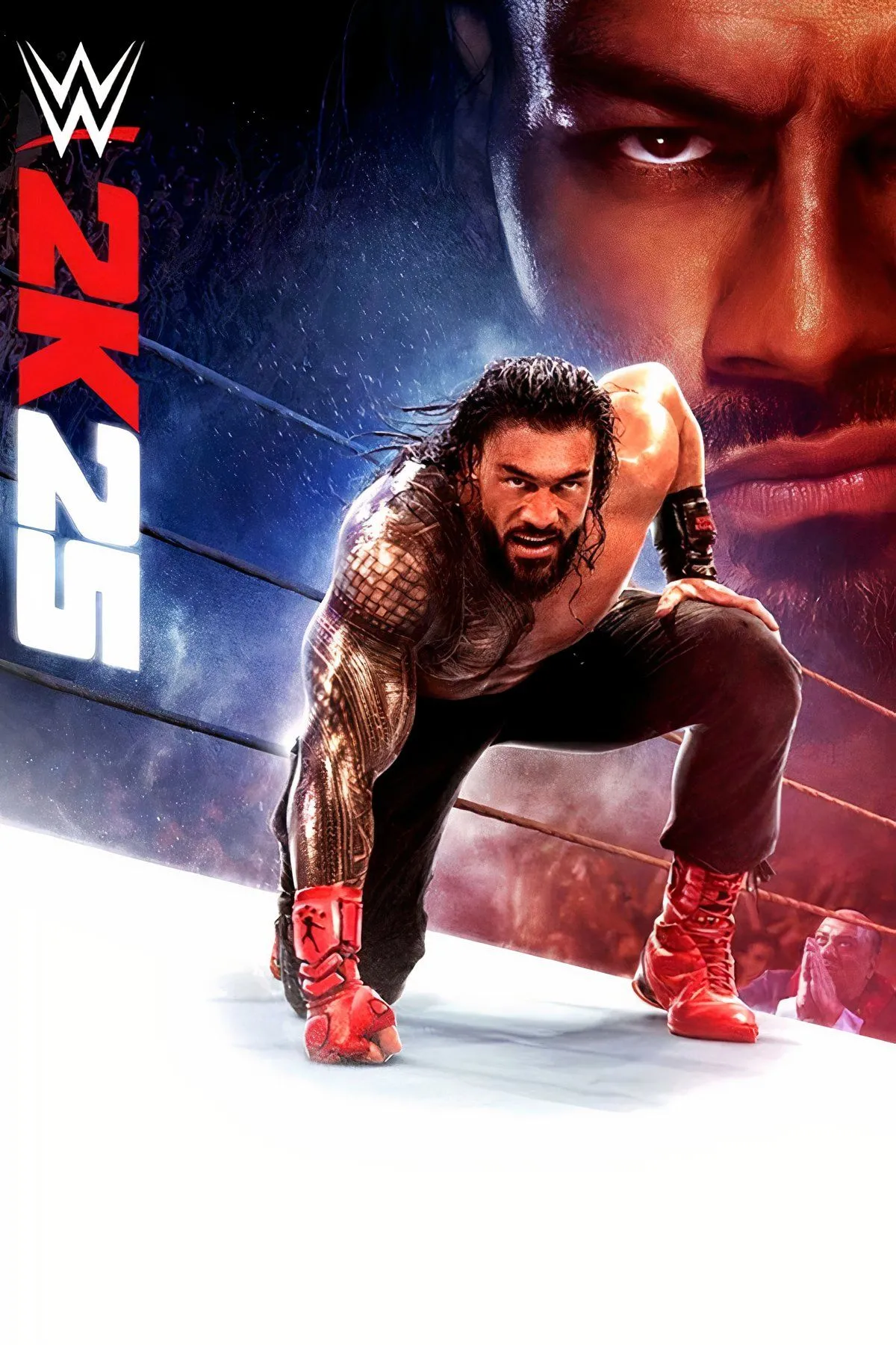 Ảnh bìa WWE 2K25 với các đô vật chuyên nghiệp nổi tiếng trên sàn đấu