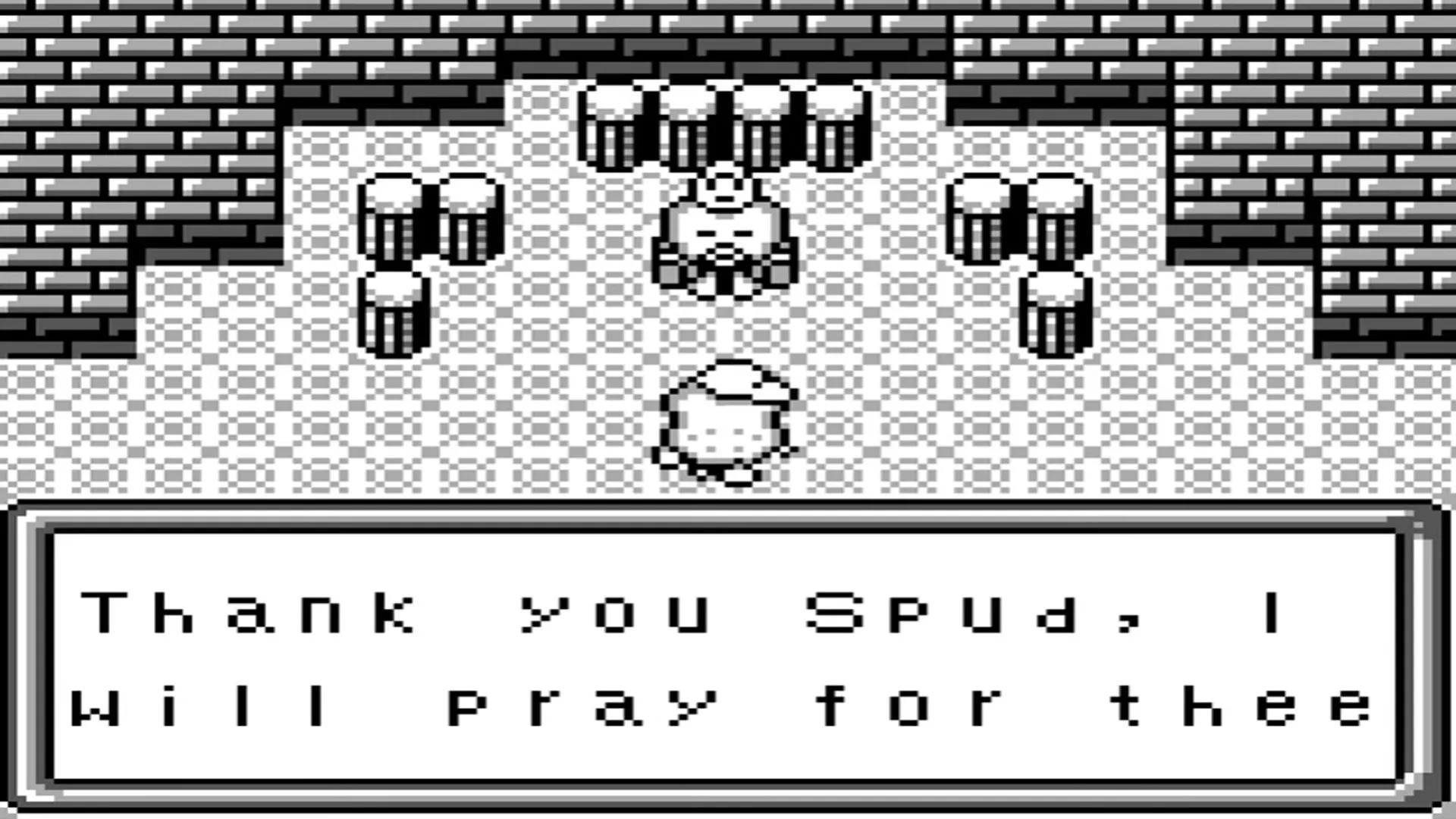 Ảnh chụp màn hình gameplay của Spud's Adventure trên Game Boy, mô tả nhân vật chính Spud trong cuộc phiêu lưu.