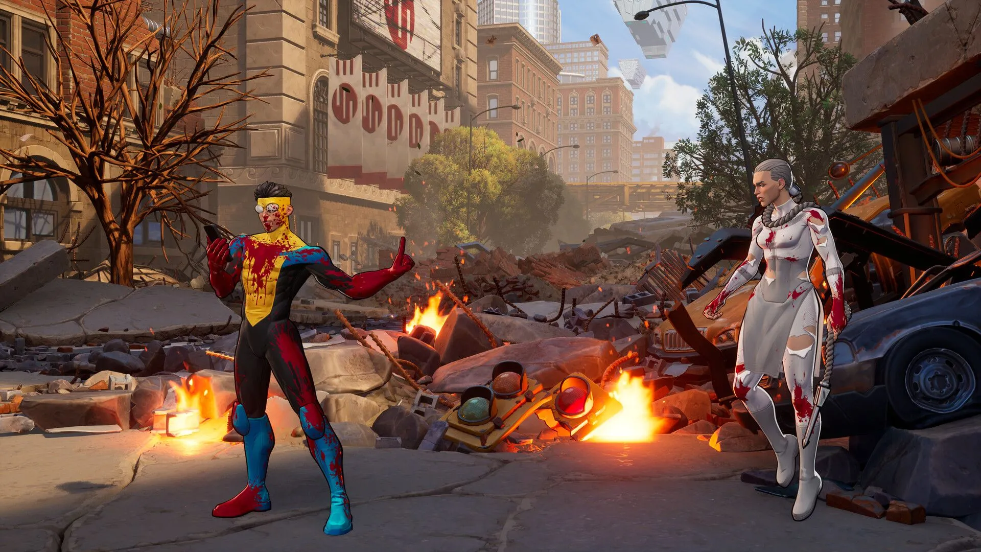 Ảnh chụp màn hình gameplay từ Invincible VS, cho thấy lối chơi đối kháng 3v3 đầy kịch tính của tựa game siêu anh hùng này.