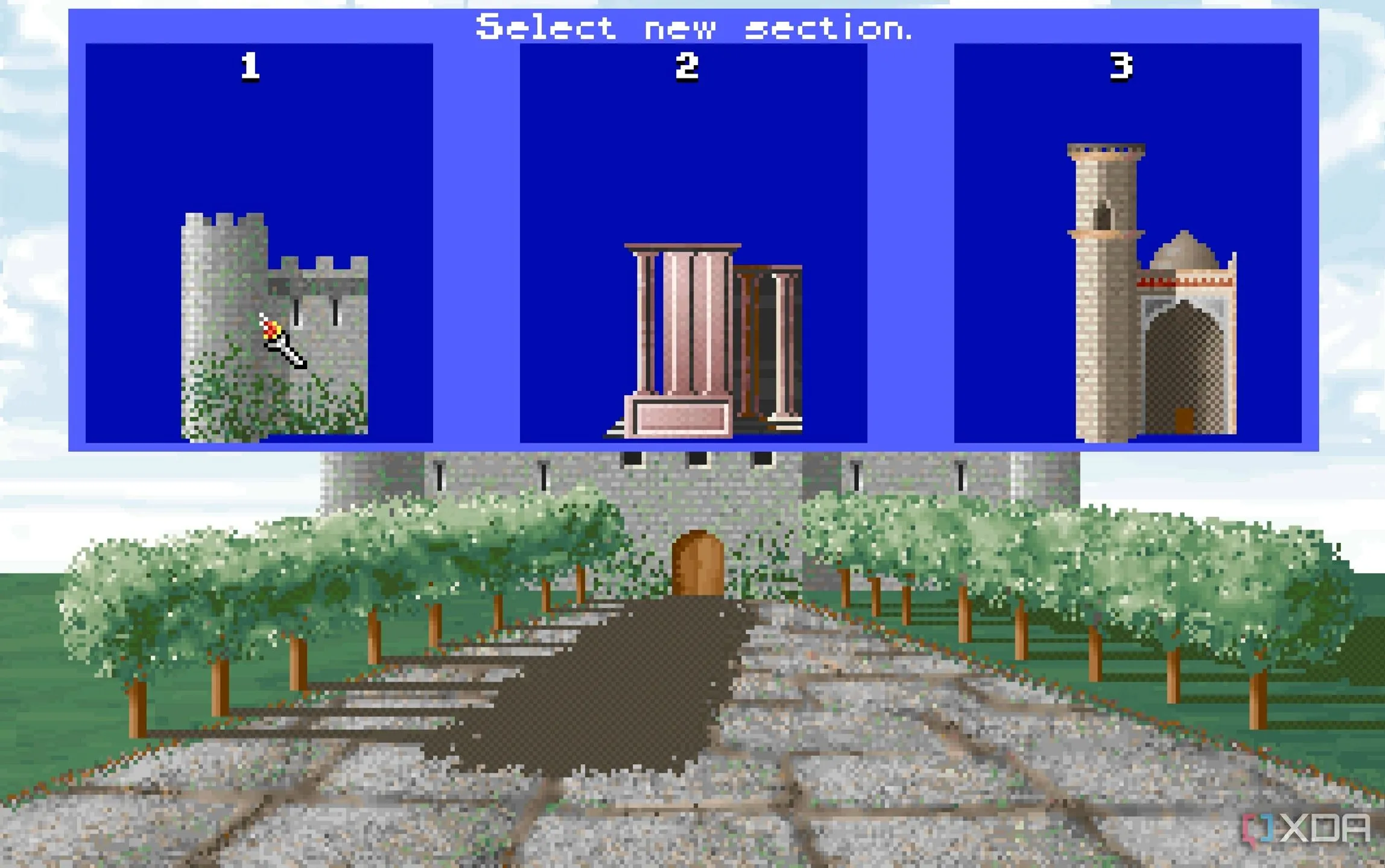 Ảnh chụp màn hình từ game Sid Meier's Civilization (1991), hiển thị cảnh chọn lâu đài.