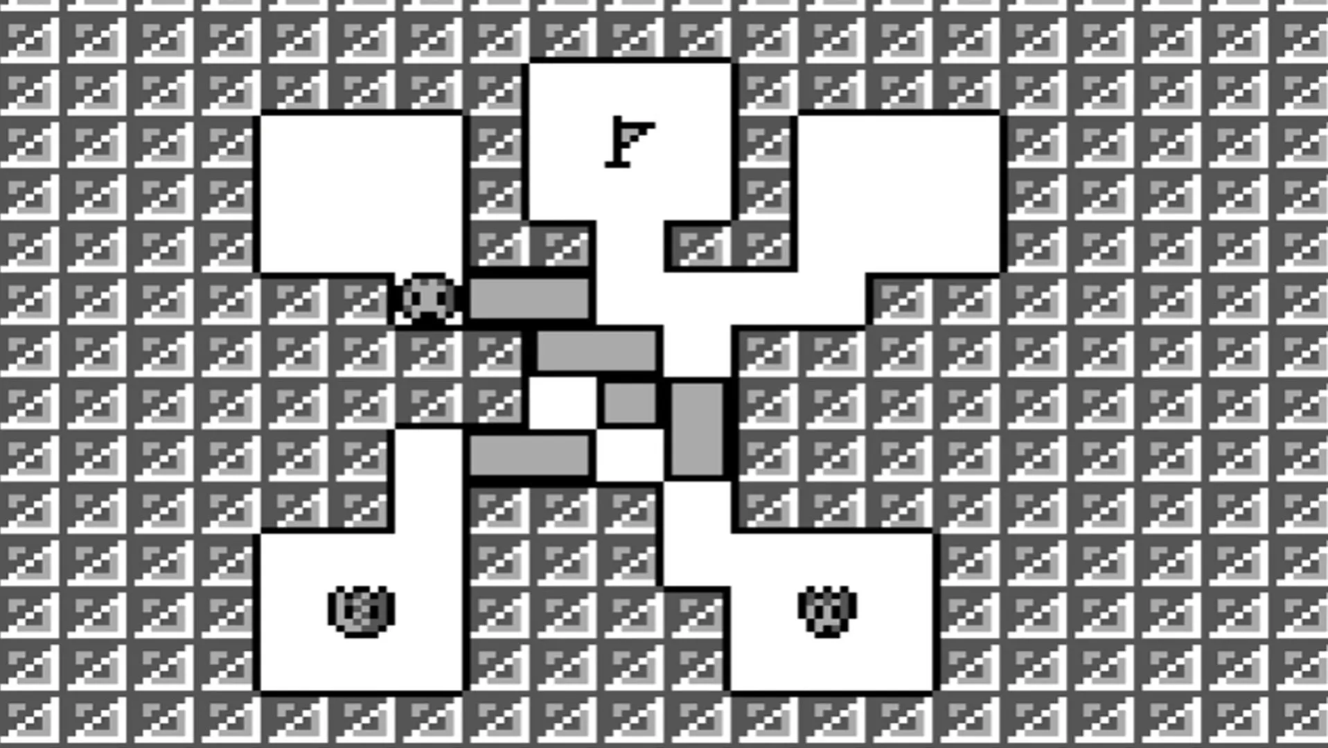 Ảnh màn hình trò chơi giải đố Amazing Tater trên Game Boy, với củ khoai tây và các khối cần di chuyển.