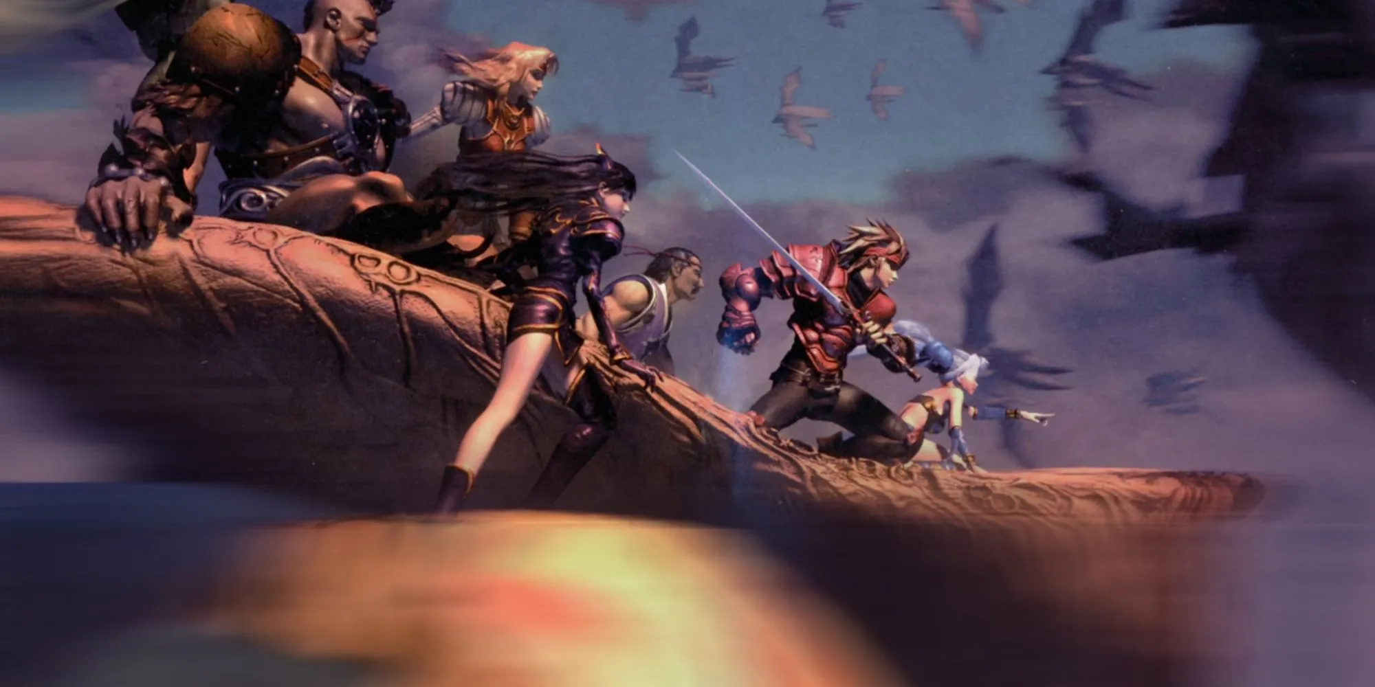 Ảnh minh họa chính của đội hình nhân vật trong The Legend of Dragoon, một game RPG kinh điển trên PlayStation.