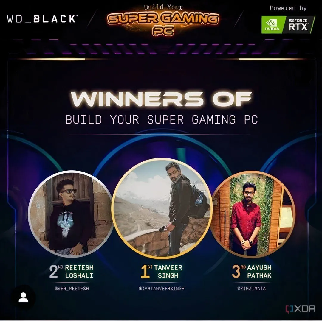 Bài đăng Instagram của WD Black thông báo người chiến thắng cuộc thi Build Your Super Gaming PC