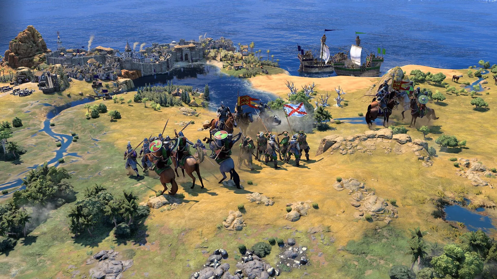 Bản đồ thế giới trong Civilization 7 với các biểu tượng quân sự và thành phố, cho thấy quy mô toàn cầu của trò chơi