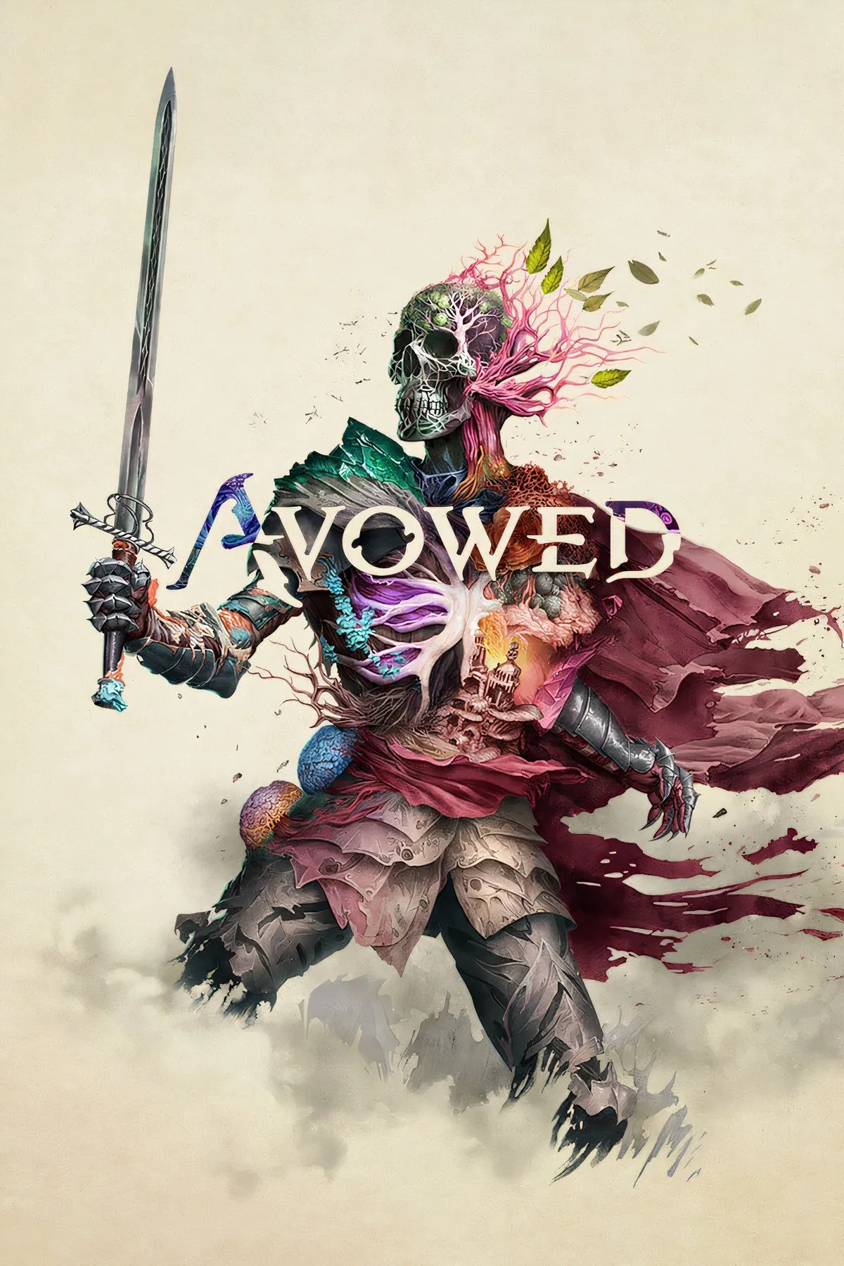 Bìa game Avowed với nhân vật chính sử dụng kiếm và phép thuật, biểu tượng cho tựa game RPG hành động thế giới giả tưởng.
