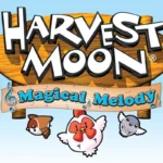 Bìa hộp game Harvest Moon: Magical Melody phiên bản Wii với đồ họa chibi đáng yêu.