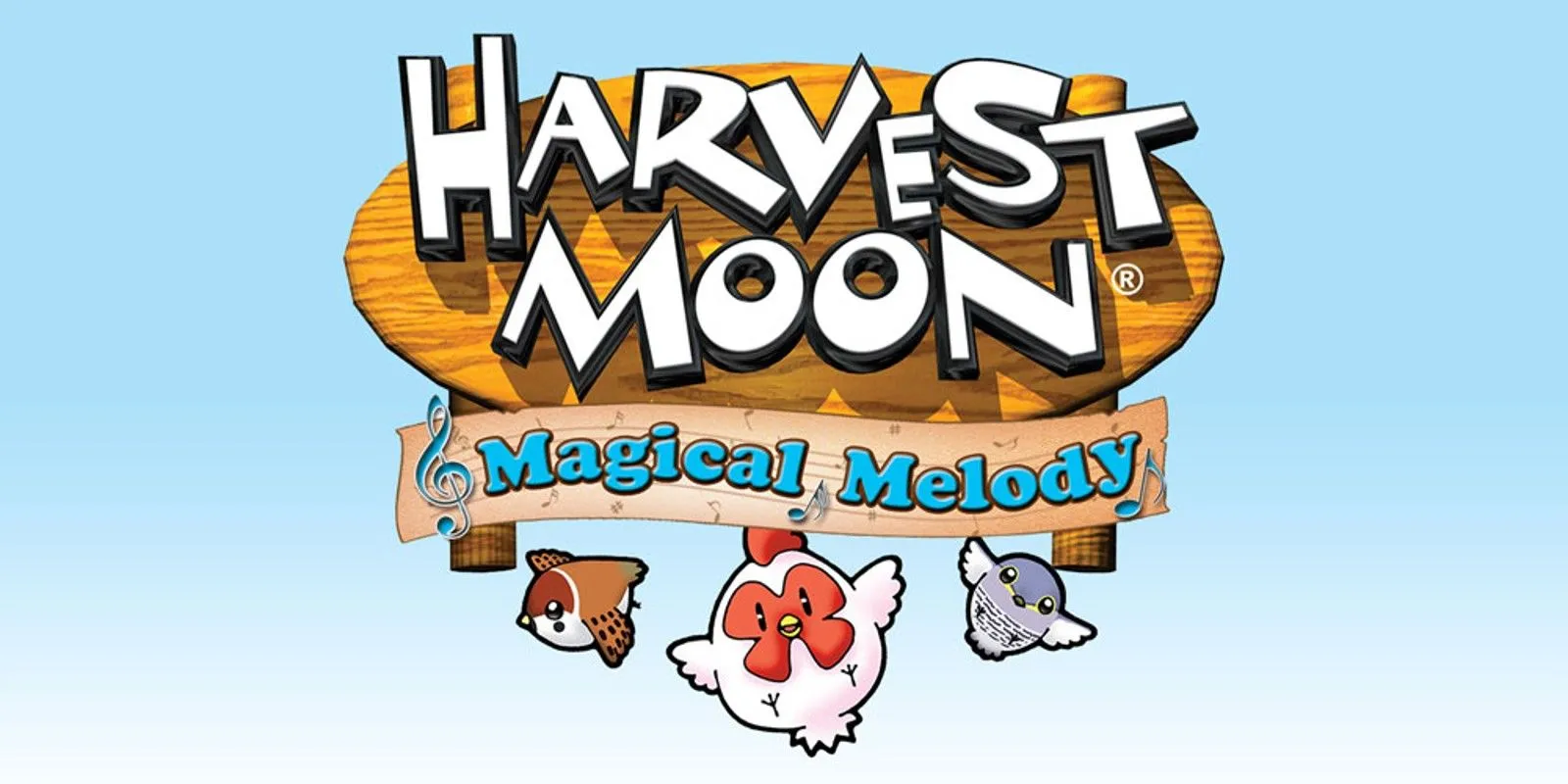 Bìa hộp game Harvest Moon: Magical Melody phiên bản Wii với đồ họa chibi đáng yêu.