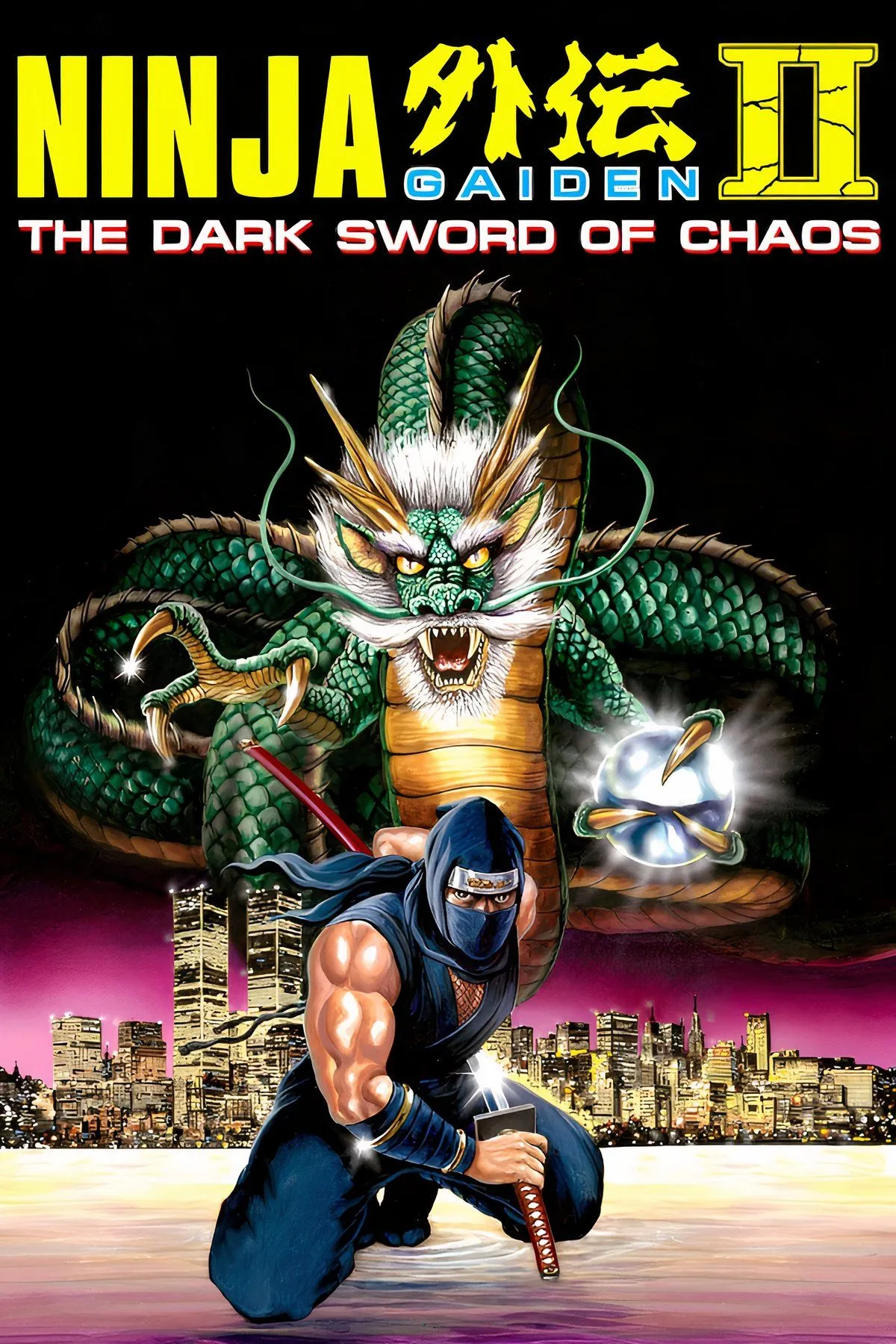 Bìa nghệ thuật của Ninja Gaiden II: The Dark Sword of Chaos, một game hành động platformer kinh điển trên NES.