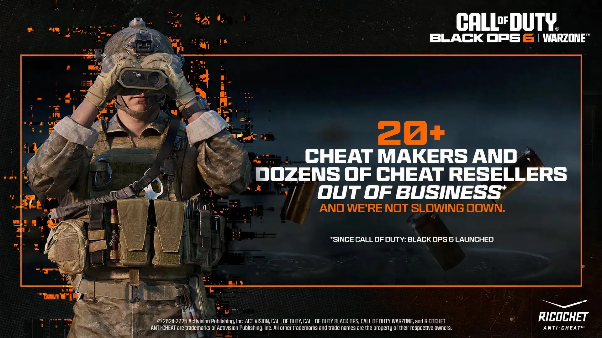 Biểu đồ số lượng nhà phát triển và đại lý cheat bị Activision đóng cửa từ khi Black Ops 6 ra mắt, thể hiện nỗ lực chống gian lận của Call of Duty.