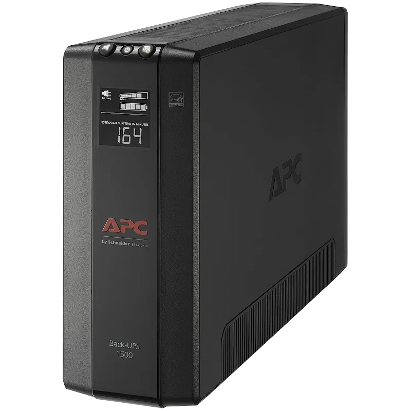 Bộ lưu điện UPS APC BX1500M màu đen, thiết kế nhỏ gọn, hiển thị thông tin rõ ràng