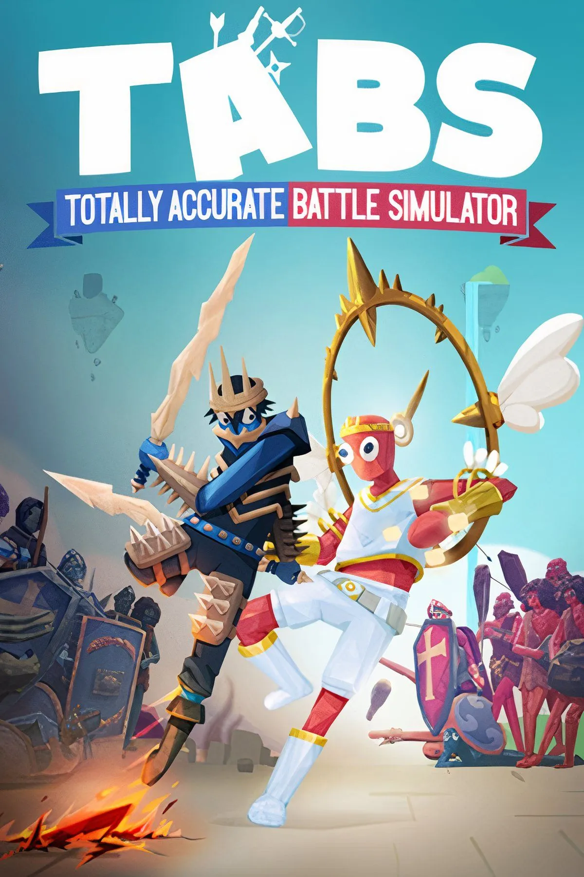 Các đơn vị quân lính ngộ nghĩnh đang chiến đấu trong Totally Accurate Battle Simulator (TABS), thể hiện lối chơi chiến thuật hài hước.