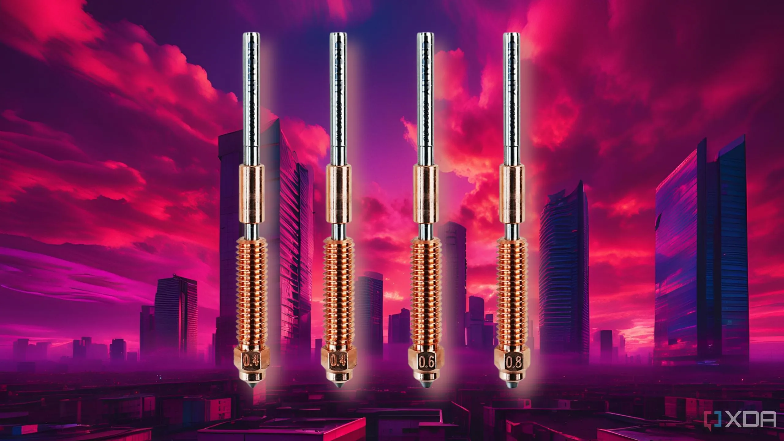 Các loại vòi phun (nozzles) chuyên dụng cho máy in 3D, bao gồm vật liệu chịu nhiệt và chống mài mòn như thép cứng hoặc đầu ruby