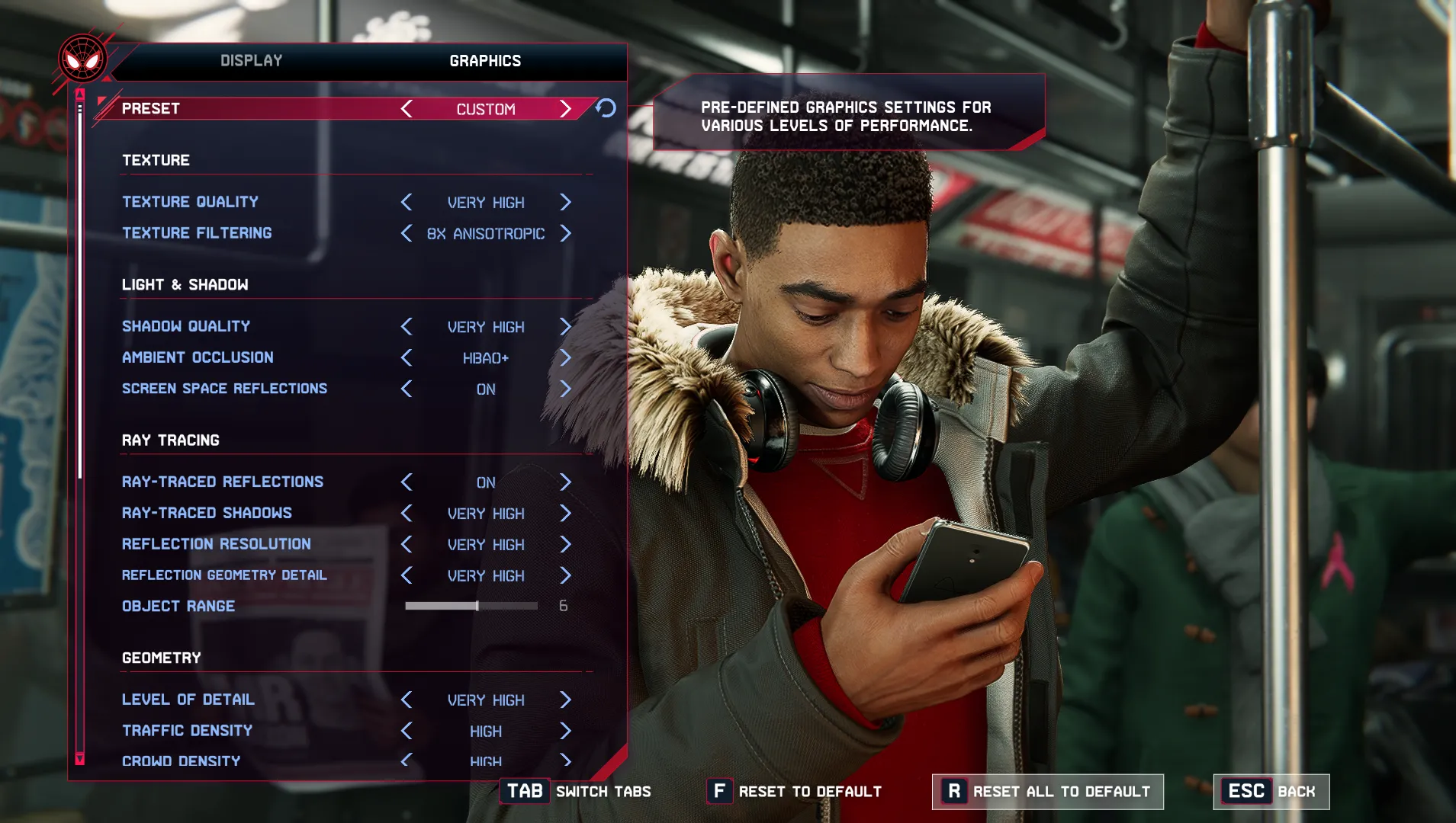 Cài đặt đồ họa chi tiết trong game Spider-Man: Miles Morales trên PC