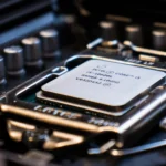 Cận cảnh bộ vi xử lý (CPU) trên bo mạch chủ, liên quan đến yêu cầu TPM 2.0 cho Windows 11.