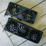 Cận cảnh card đồ họa Gigabyte GeForce RTX 50 Series với hệ thống tản nhiệt lớn và các cổng kết nối
