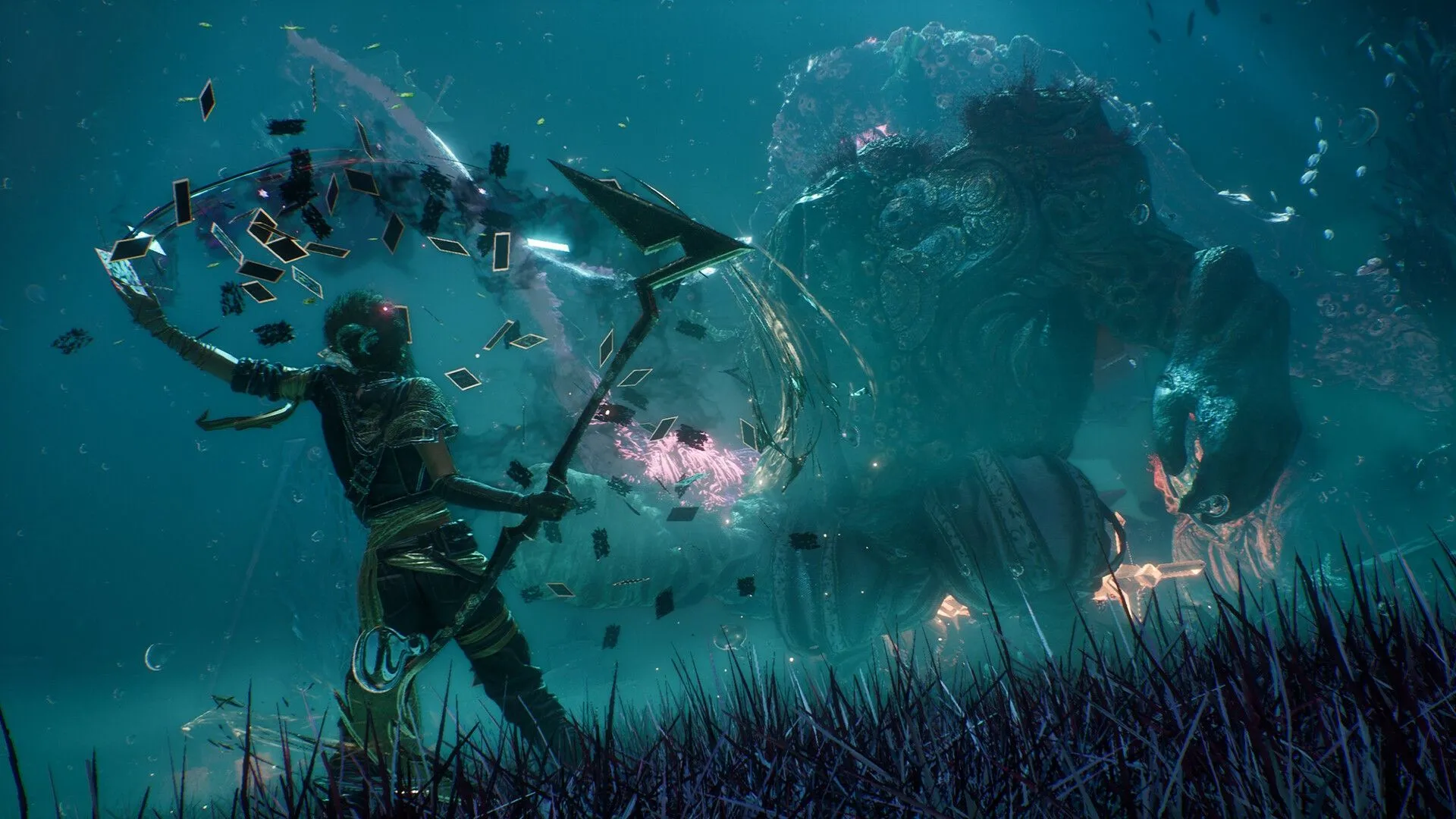 Cảnh chiến đấu giữa nhân vật và quái vật lớn trong game Clair Obscur Expedition 33