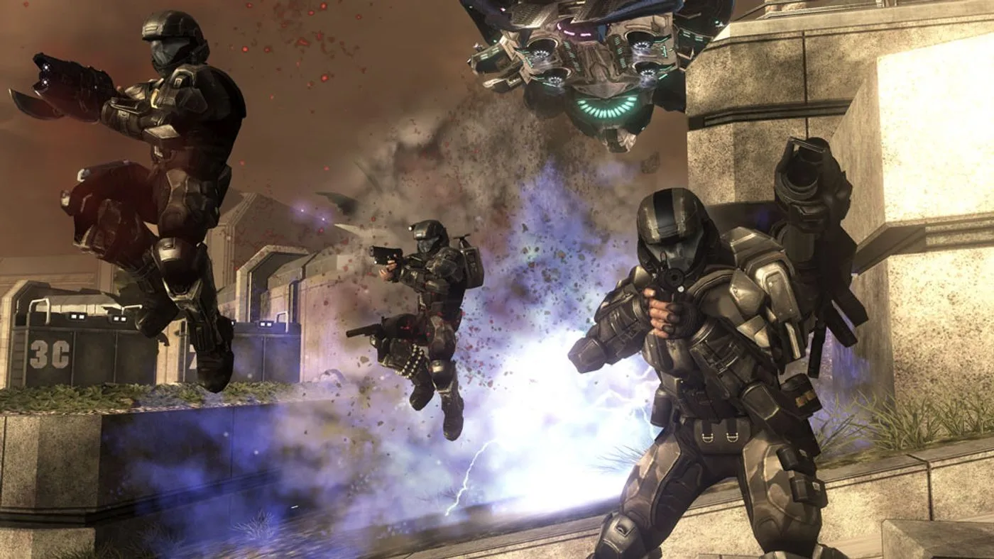 Cảnh chiến đấu kịch tính trong chế độ Firefight của Halo 3: ODST với các binh lính ODST
