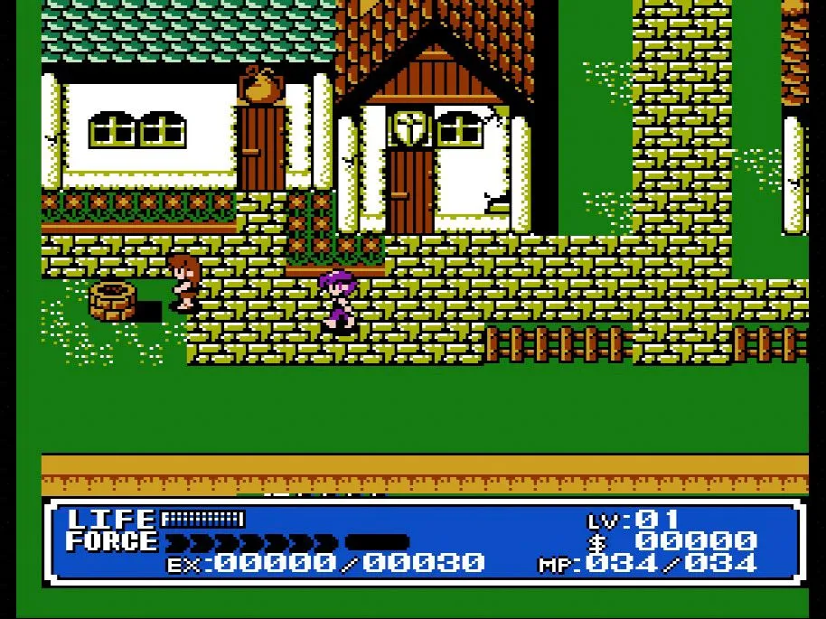 Cảnh chiến đấu trong game RPG hành động Crystalis trên Nintendo NES