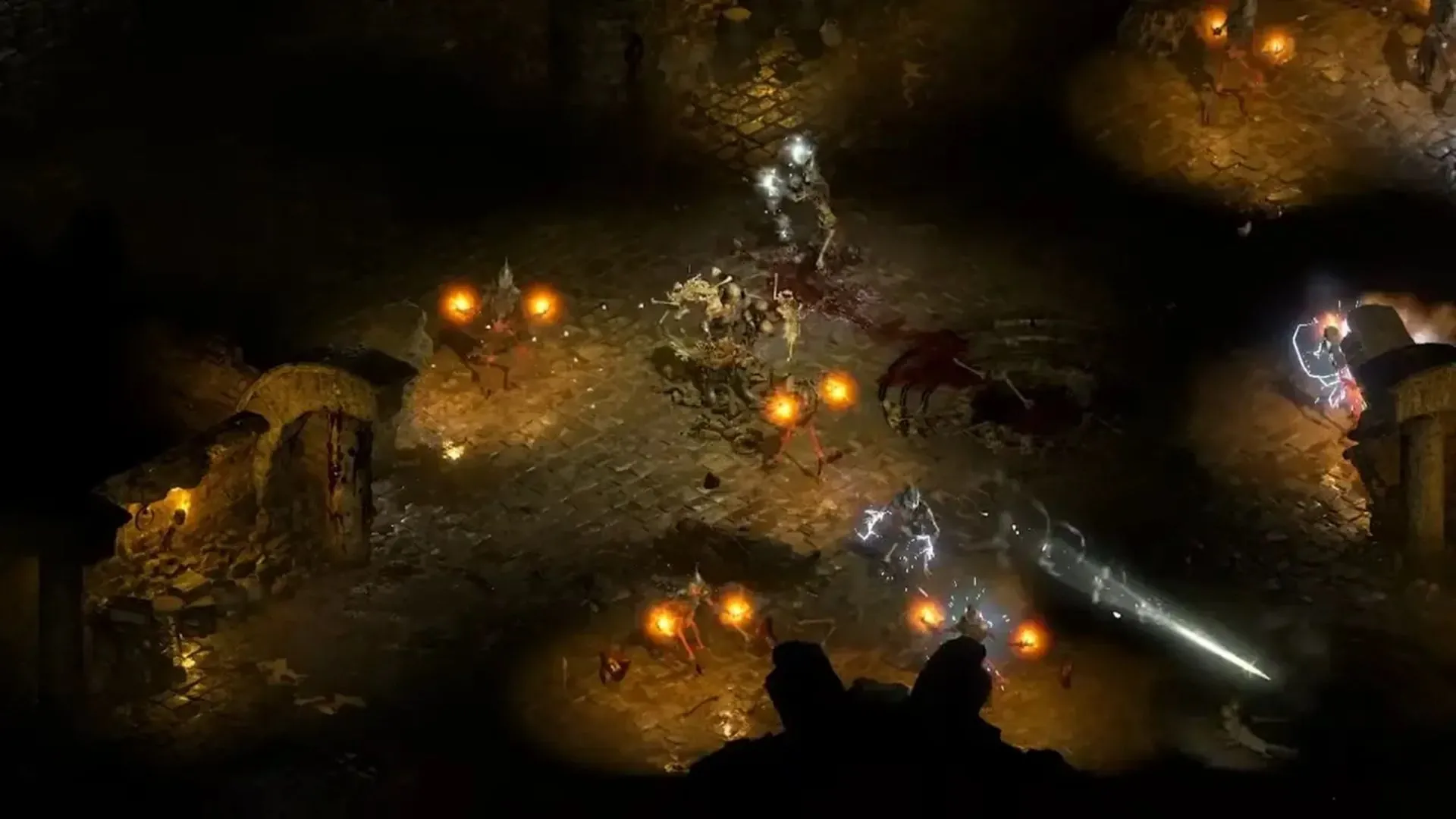 Cảnh chiến đấu trong ngục tối của Diablo 2: Resurrected, cho thấy sự ổn định hiệu năng trên Nintendo Switch 2.