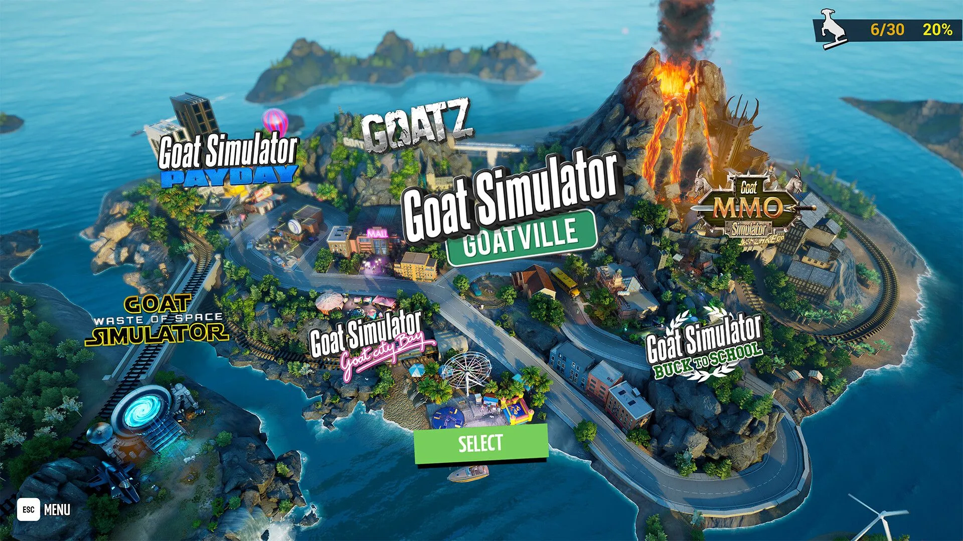 Cảnh chơi game Goat Simulator Remastered thể hiện sự ngớ ngẩn đặc trưng