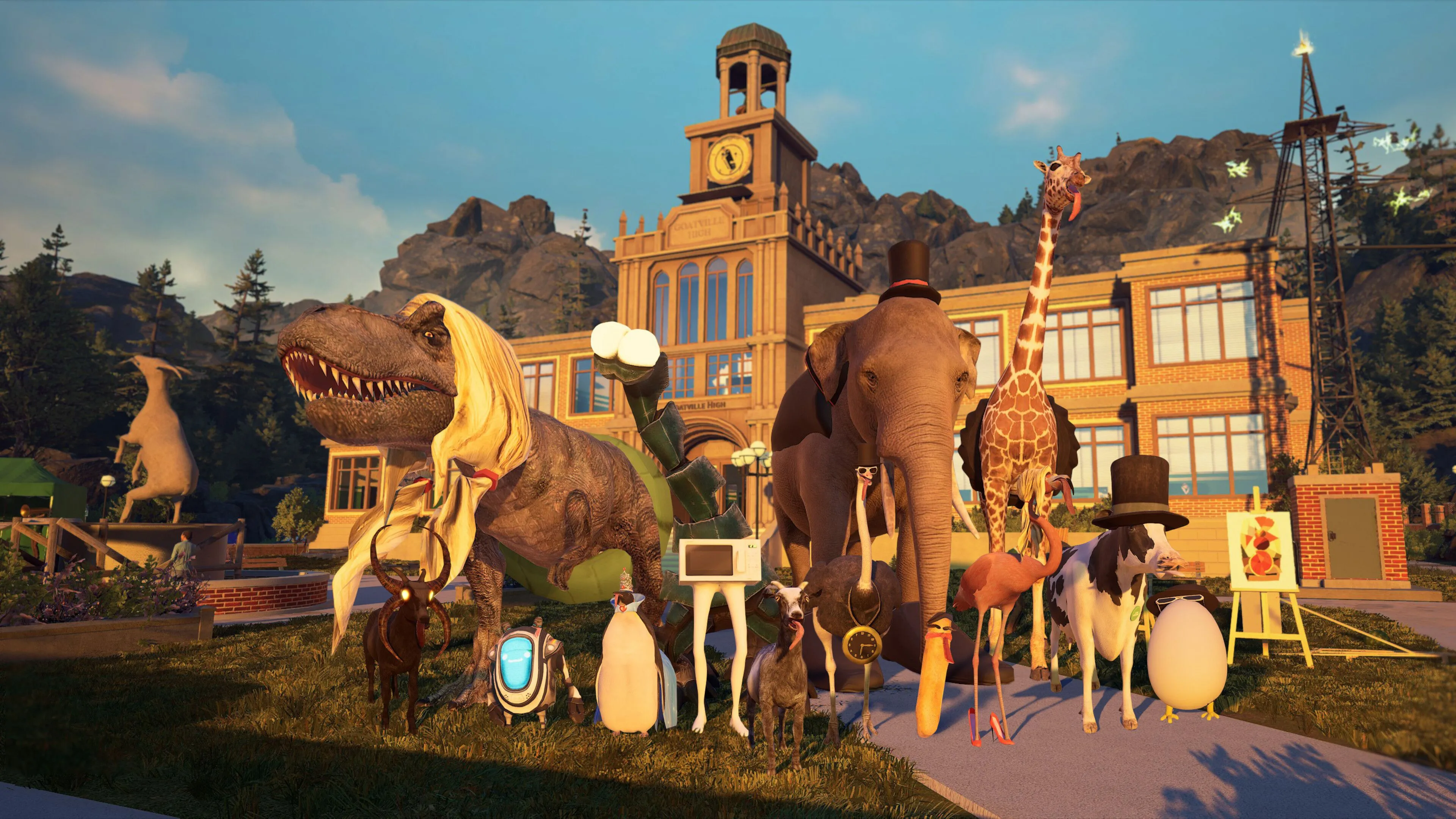 Cảnh chơi game Goat Simulator Remastered trên địa hình đa dạng
