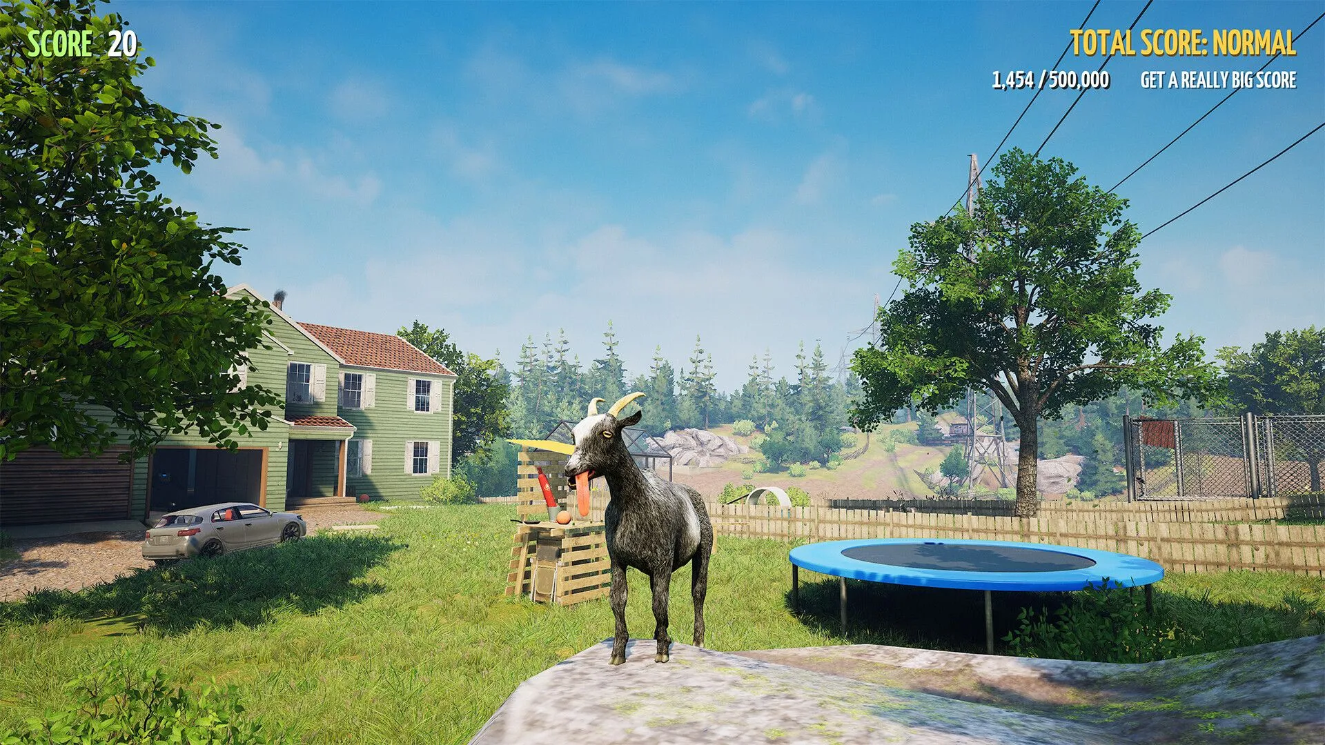 Cảnh chơi game Goat Simulator Remastered trong không gian mở