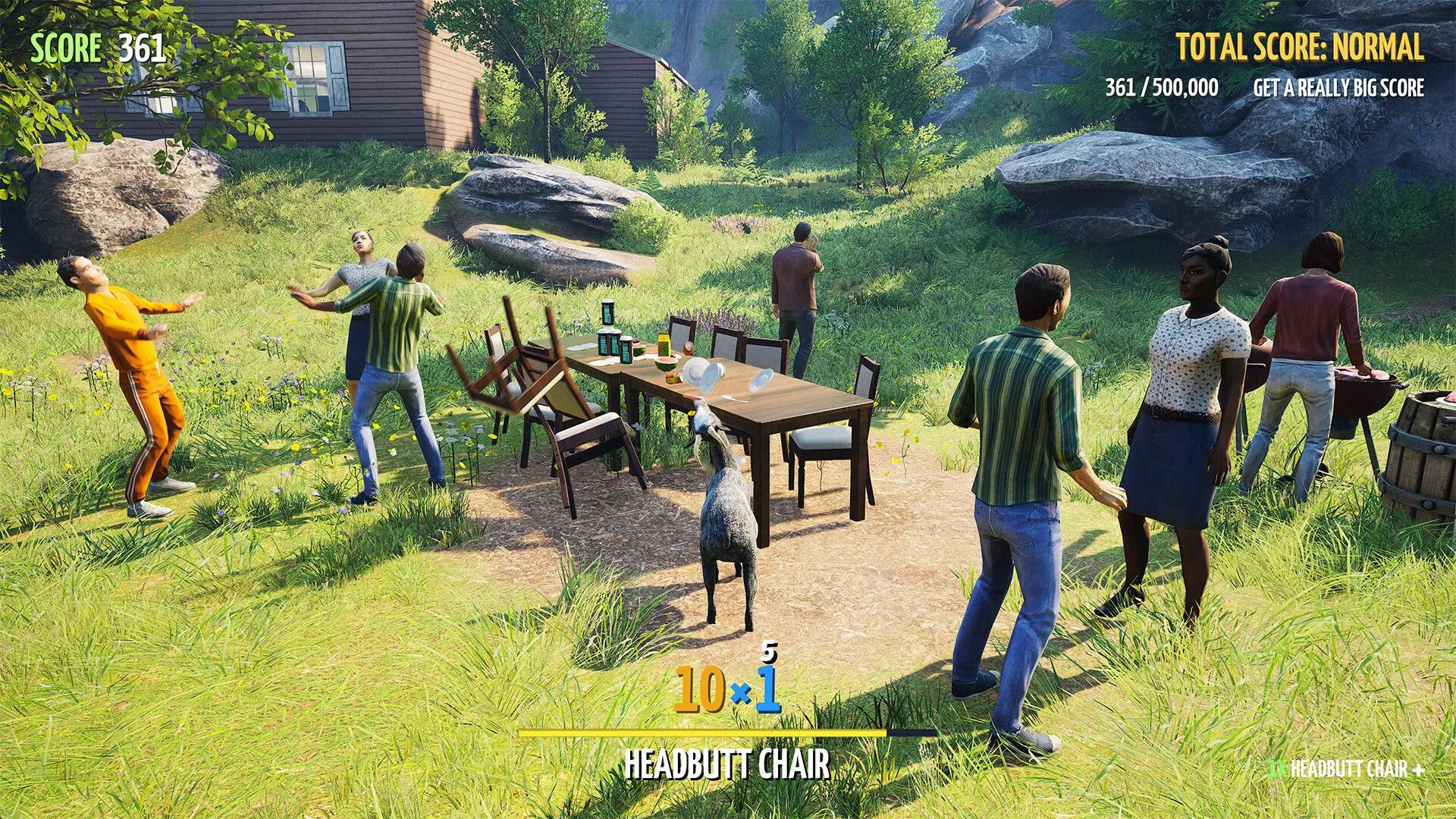 Cảnh chơi game Goat Simulator Remastered với một con dê từ góc nhìn cận cảnh