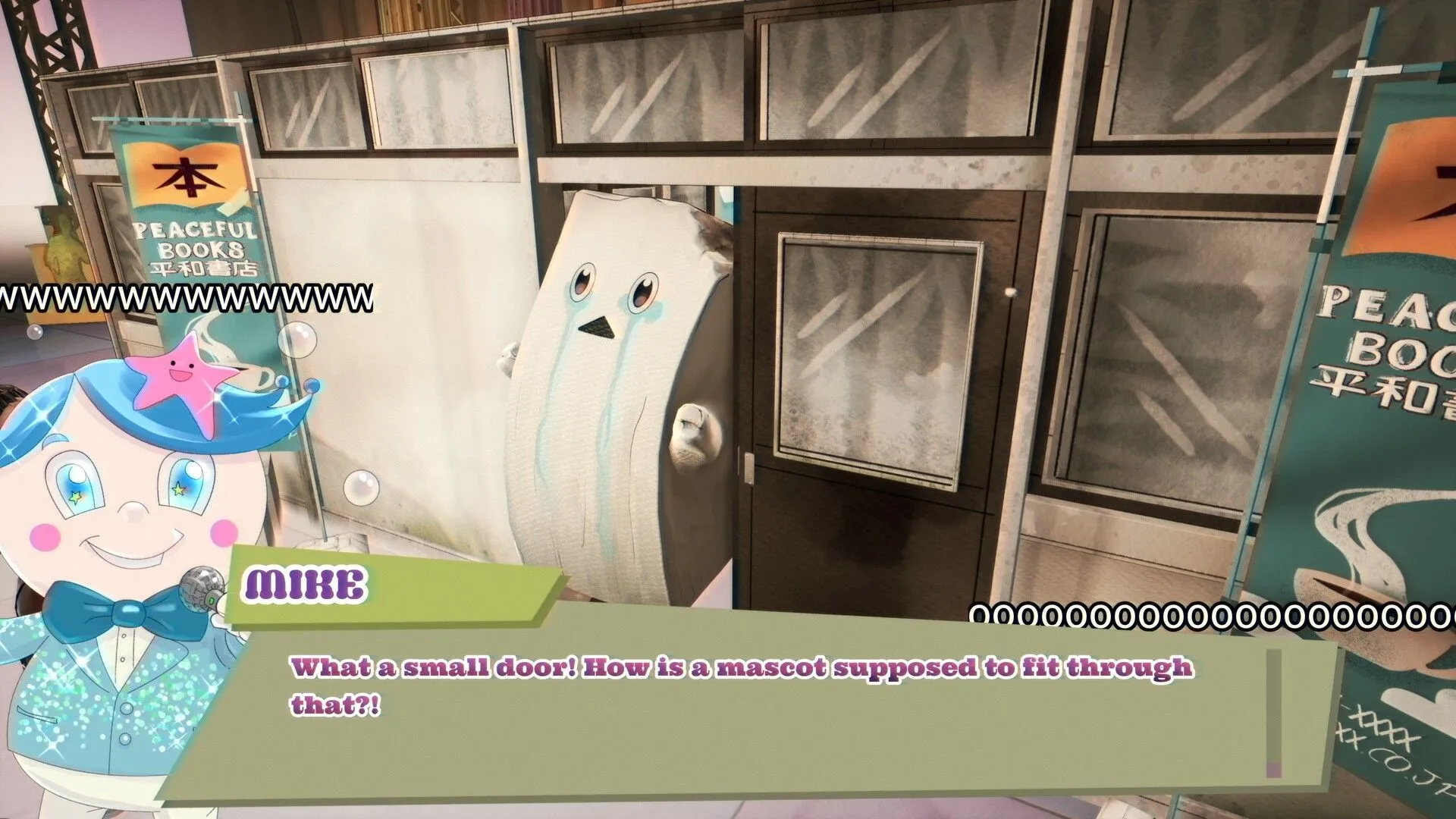 Cảnh đối thoại theo phong cách visual novel trong Promise Mascot Agency