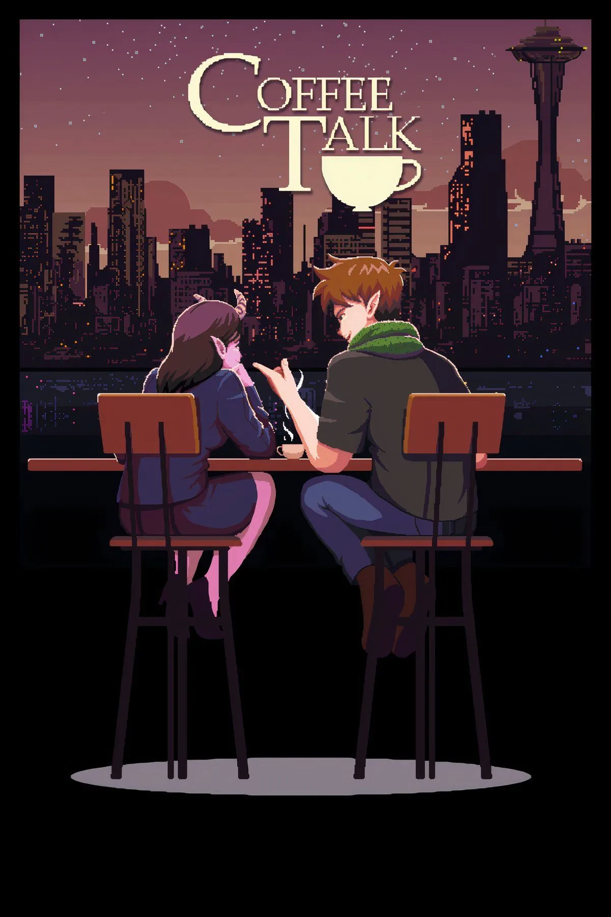 Cảnh game Coffee Talk với barista phục vụ khách hàng trong quán cà phê