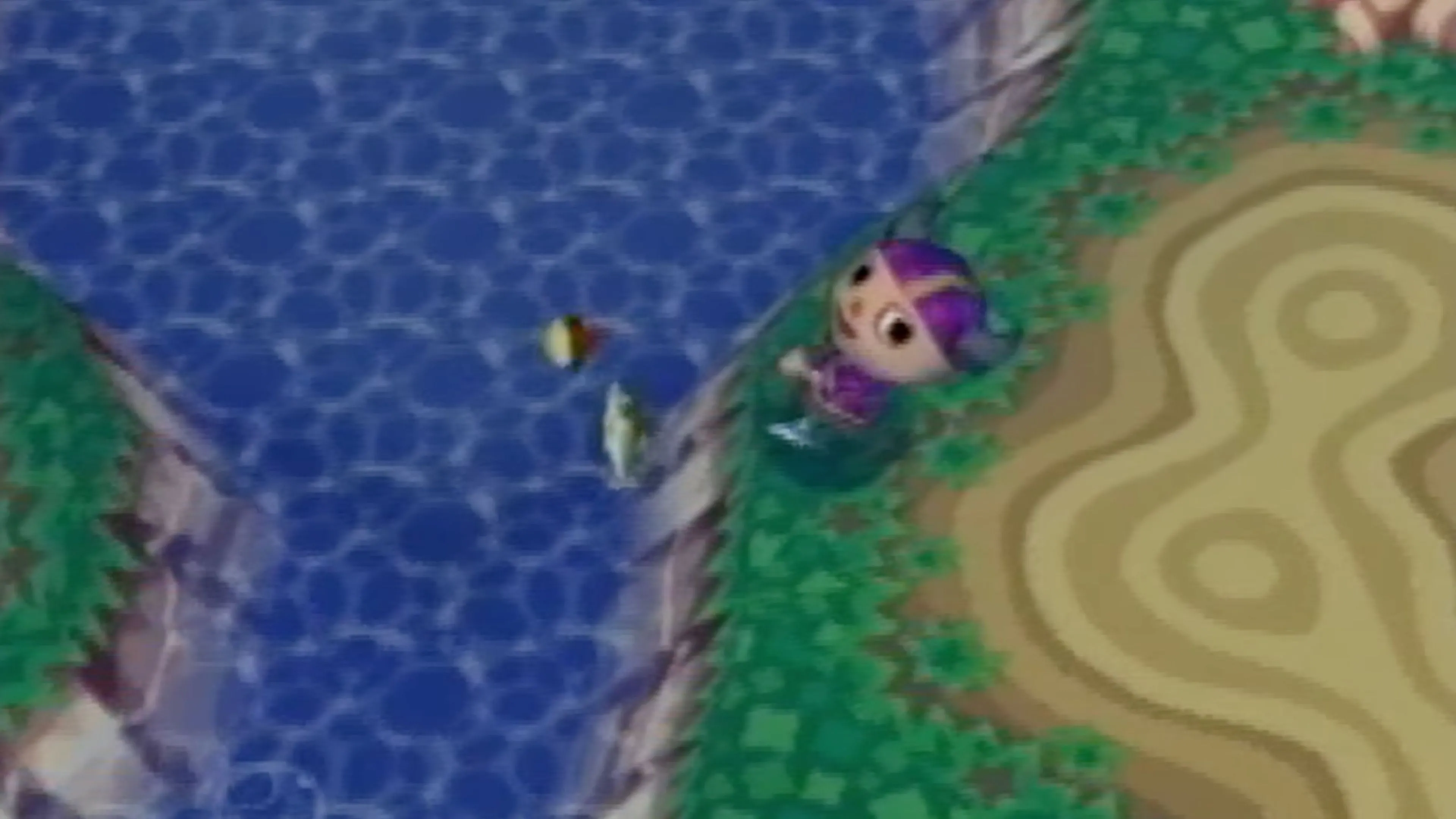 Cảnh quan mùa đông trong Animal Crossing với tuyết bao phủ