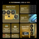 Card đồ họa Asus ROG Astral RTX 5090 Dhahab Edition mạ vàng với thiết kế độc đáo và hệ thống tản nhiệt cao cấp.