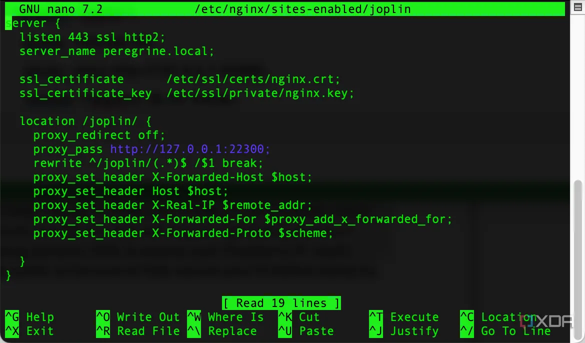 Cấu hình Nginx cho máy chủ Joplin, minh họa khả năng tự host linh hoạt.