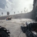 Cầu thang đá cổ kính trong pháo đài Sentinel Barracks của Doom The Dark Ages, dẫn lối khám phá bí mật.