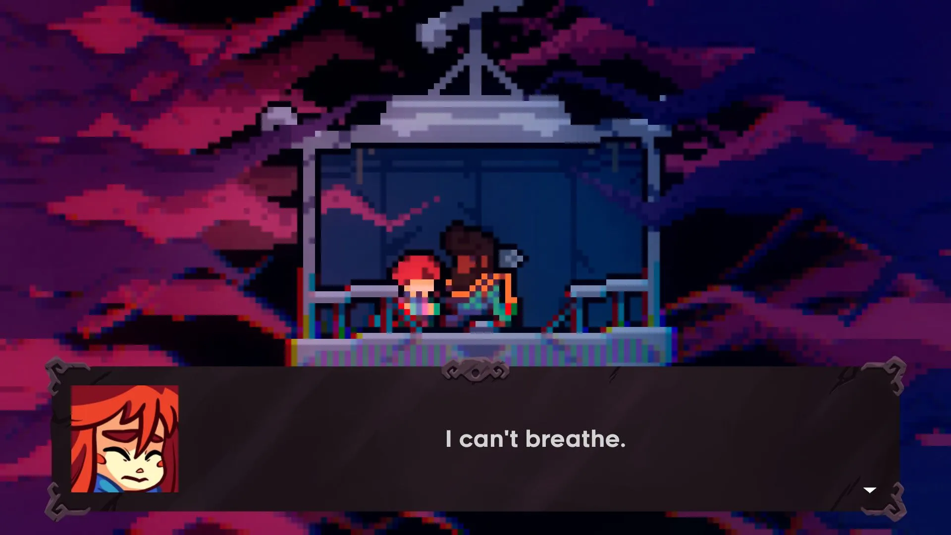 Celeste: Madeline và Theo trò chuyện trên cáp treo, minh họa sự phát triển của mối quan hệ trong game