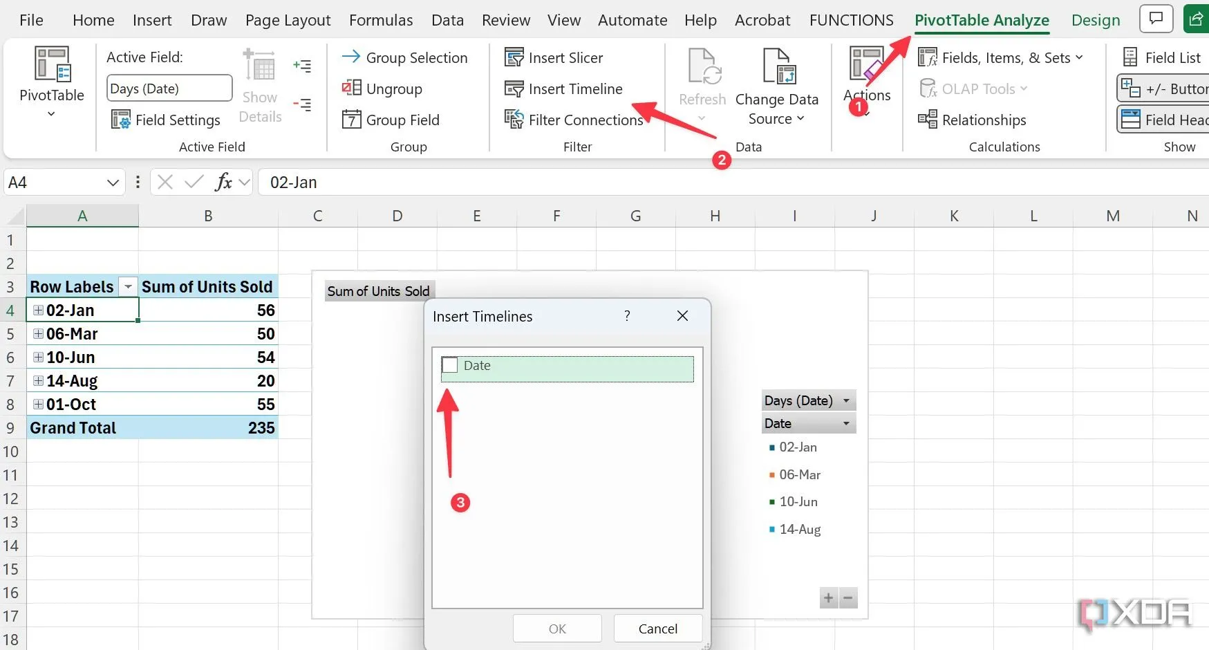 Chèn tính năng Timeline vào Excel để lọc dữ liệu theo thời gian