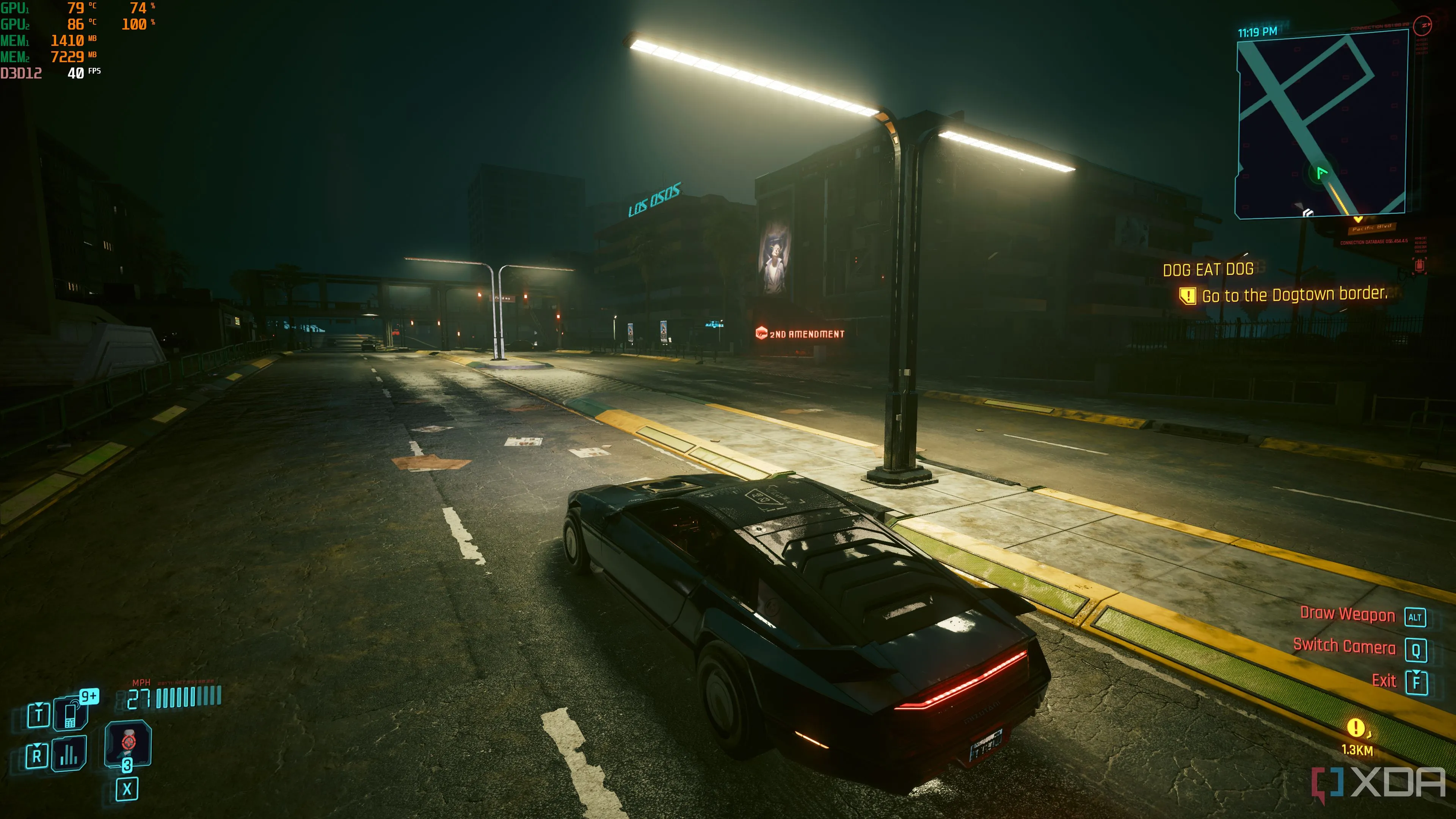 Chơi Cyberpunk 2077 với tính năng tạo khung hình Lossless Scaling được kích hoạt trên cấu hình đa GPU