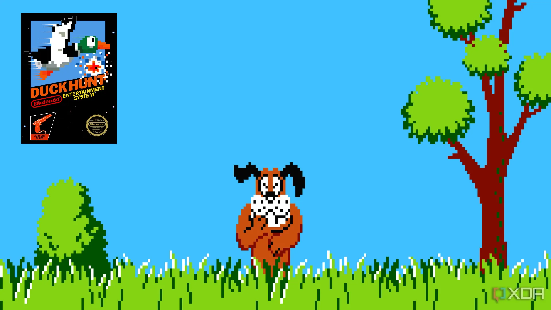 Chú chó và con vịt đặc trưng trong tựa game Duck Hunt cổ điển.