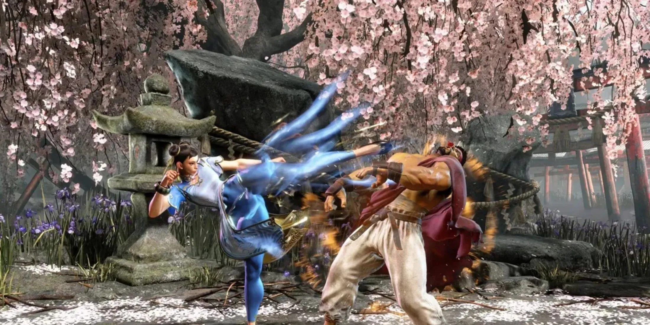 Chun-Li và Ryu chiến đấu trong một sàn đấu của Street Fighter 6