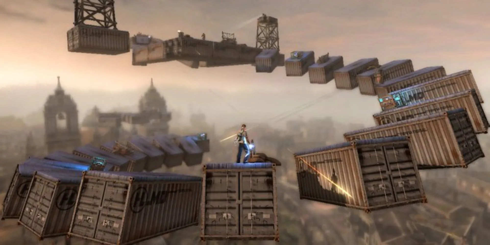 Cole McGrath sử dụng năng lực điện để tấn công đối thủ trong game inFAMOUS, thể hiện lối chơi hành động độc đáo của game siêu anh hùng PlayStation