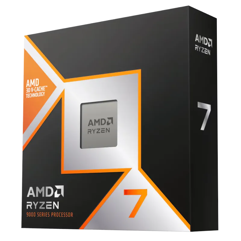 CPU AMD Ryzen 7 9800X3D với thiết kế hộp và chip