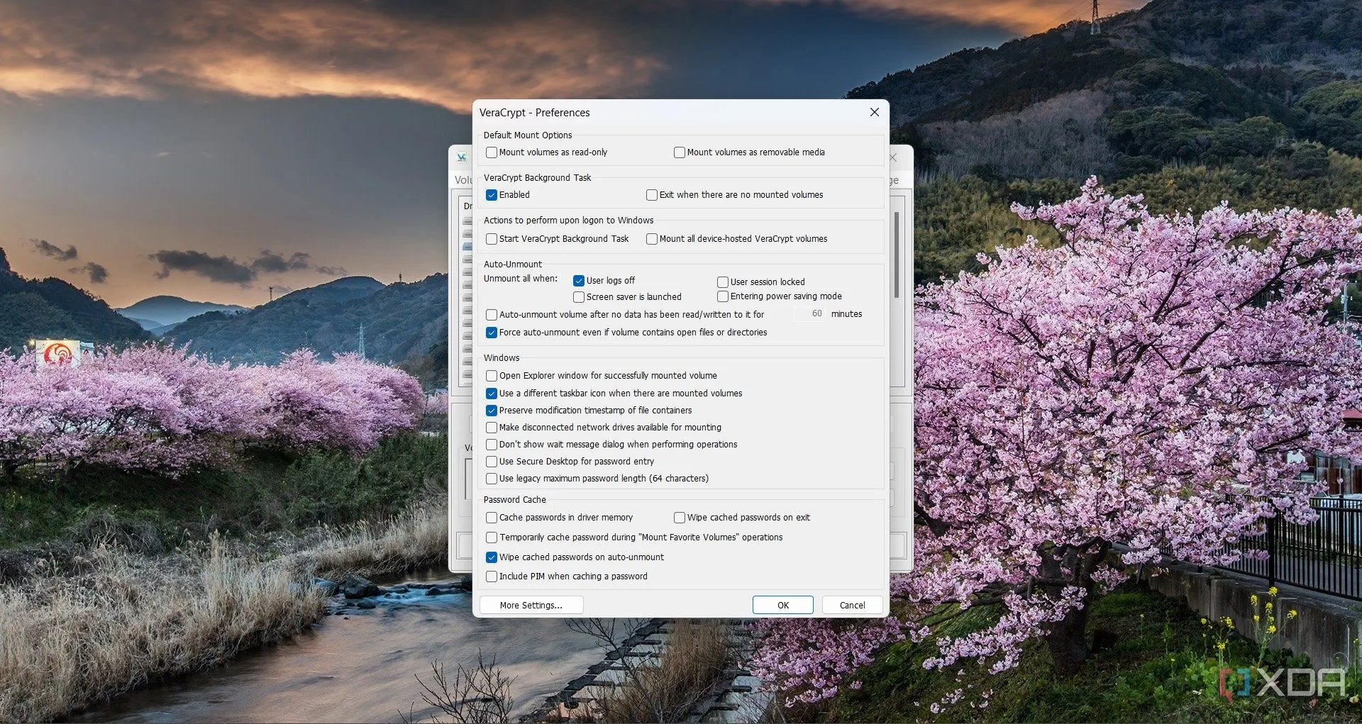 Cửa sổ cài đặt tùy chọn nâng cao trong phần mềm VeraCrypt