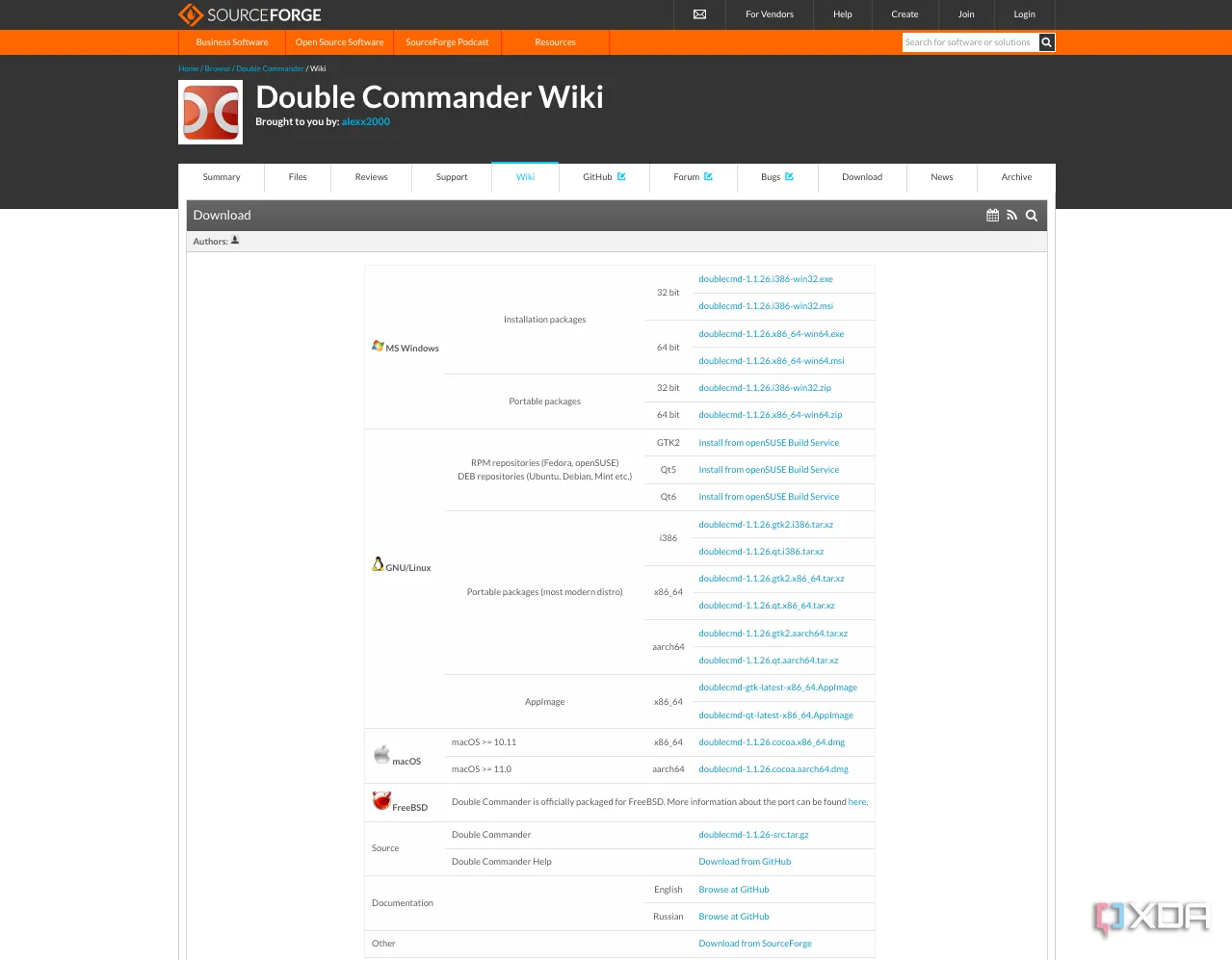 Danh sách các hệ điều hành được hỗ trợ bởi Double Commander, bao gồm Windows, macOS, Linux và FreeBSD, nhấn mạnh tính năng đa nền tảng của phần mềm quản lý file này.