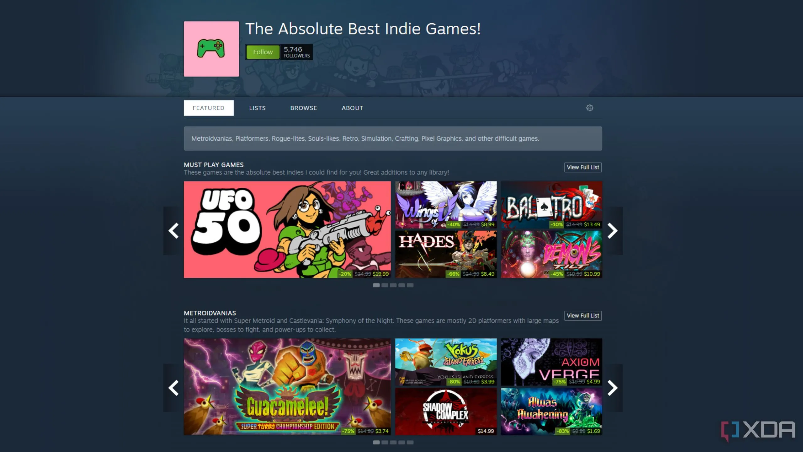 Danh sách các tựa game indie được tuyển chọn trên Steam, cho thấy xu hướng phát hành game indie chủ yếu qua nền tảng kỹ thuật số.
