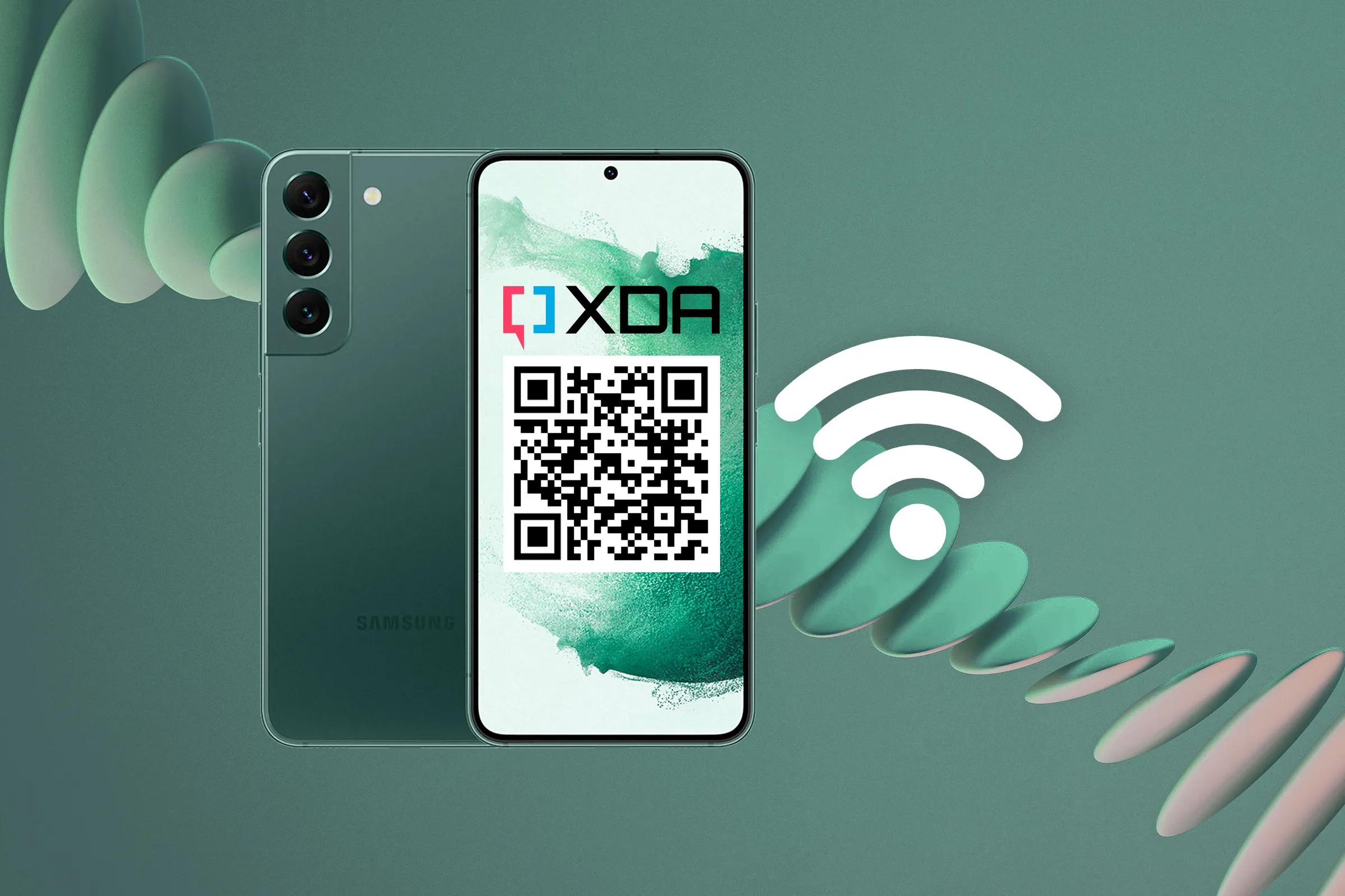 Điện thoại Samsung Galaxy S22 hiển thị mã QR để chia sẻ mật khẩu Wi-Fi, minh họa rủi ro khi chia sẻ mật khẩu trực tiếp