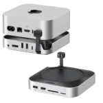 Dock Ugreen Mac Mini M4 màu xám bạc với các cổng kết nối tiện lợi